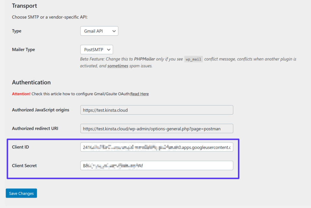 將Gmail API客戶端ID添加到WordPress